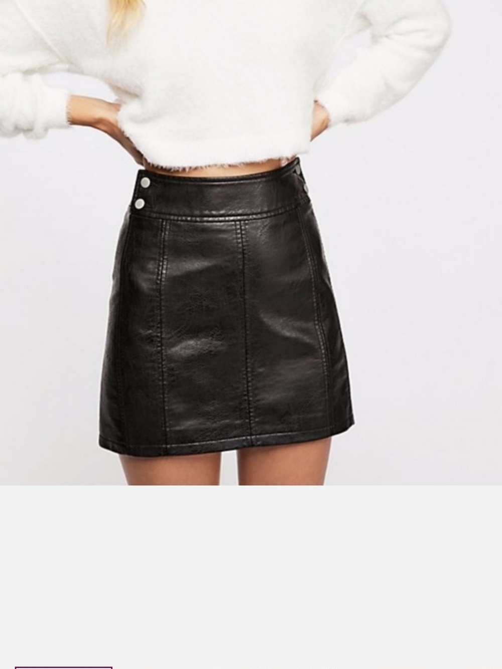 Free People Black Faux Leather Mini Skirt with Snap Waist